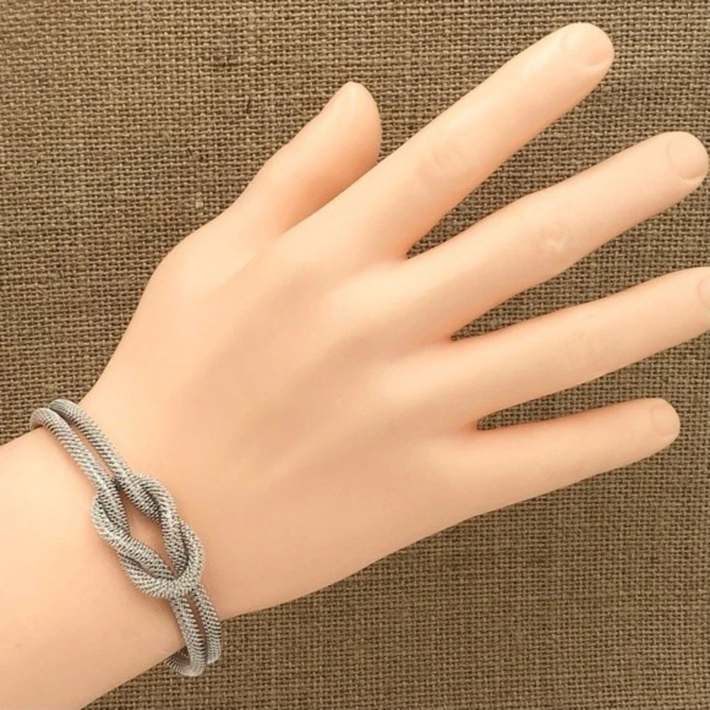 🌼 Loop Knot Silver Tone Cable Cuff Bracelet